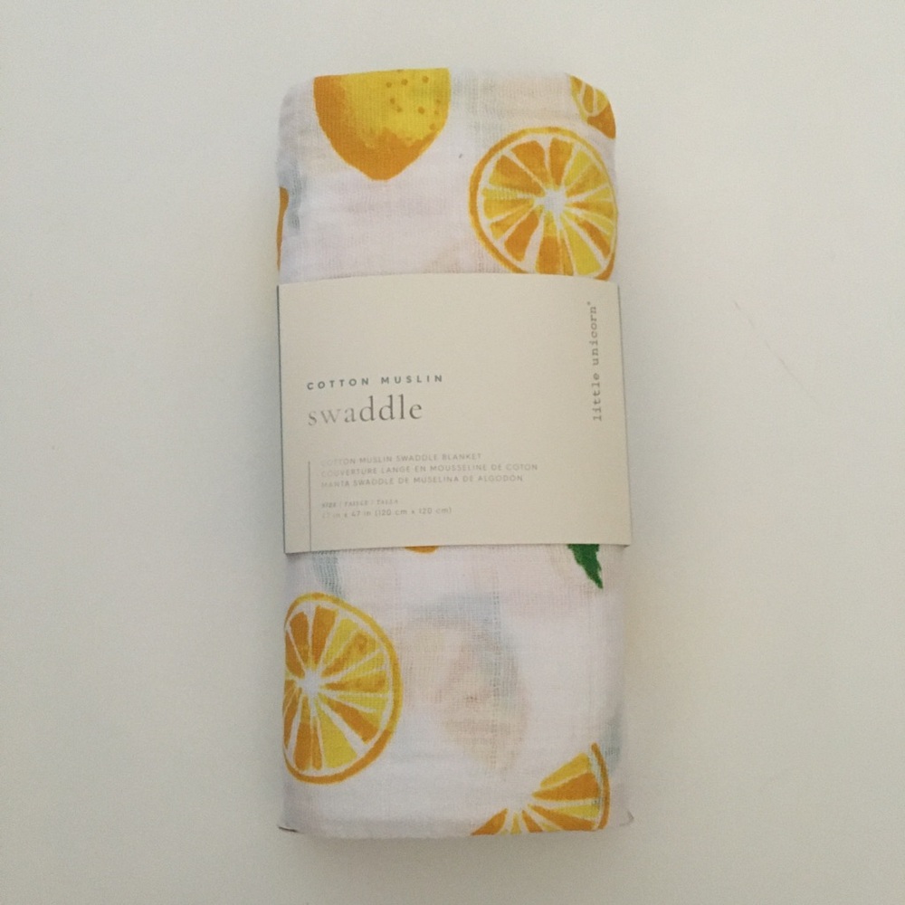 Cotton Muslin Baby Blanket with Lemon Print Multi-use Cover NEW | Little Unicorn